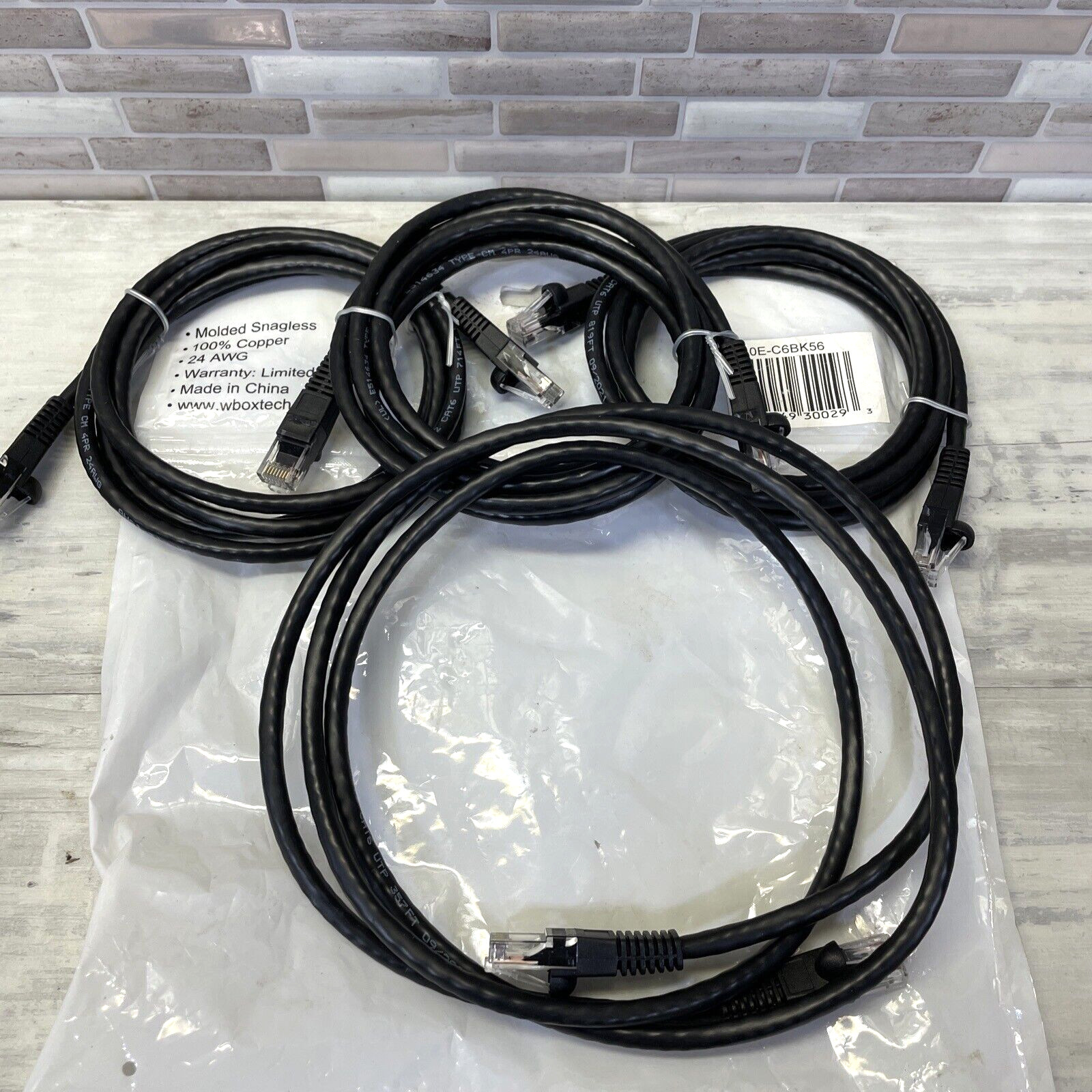 4- CAT6 5’ Patch Cable, Black, 100% Copper Molded Snagless, 24AWG, Free US Ship