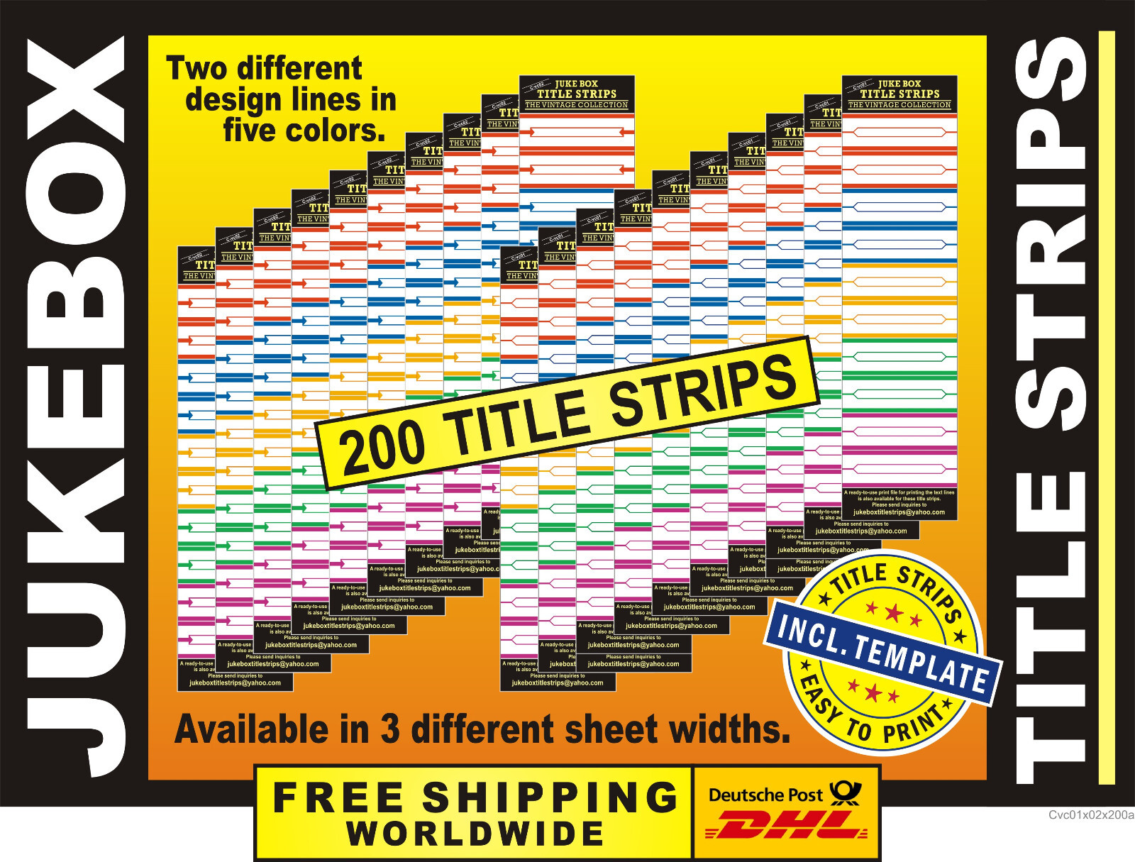 200 Jukebox TITLE STRIPS (Cvc0102) ⭐ blank sheeds for Wurlitzer, NSM, AMI ...-