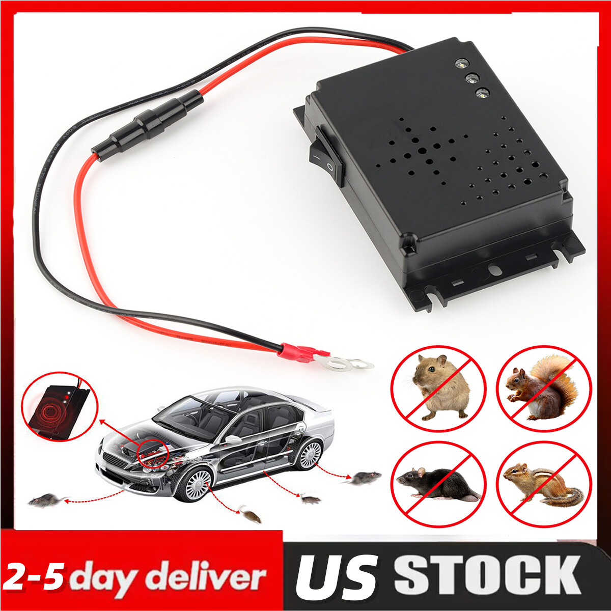 Car Ultrasonic Mouse Repeller for Rat Rodent Deterrent Wire Engine Pest Control