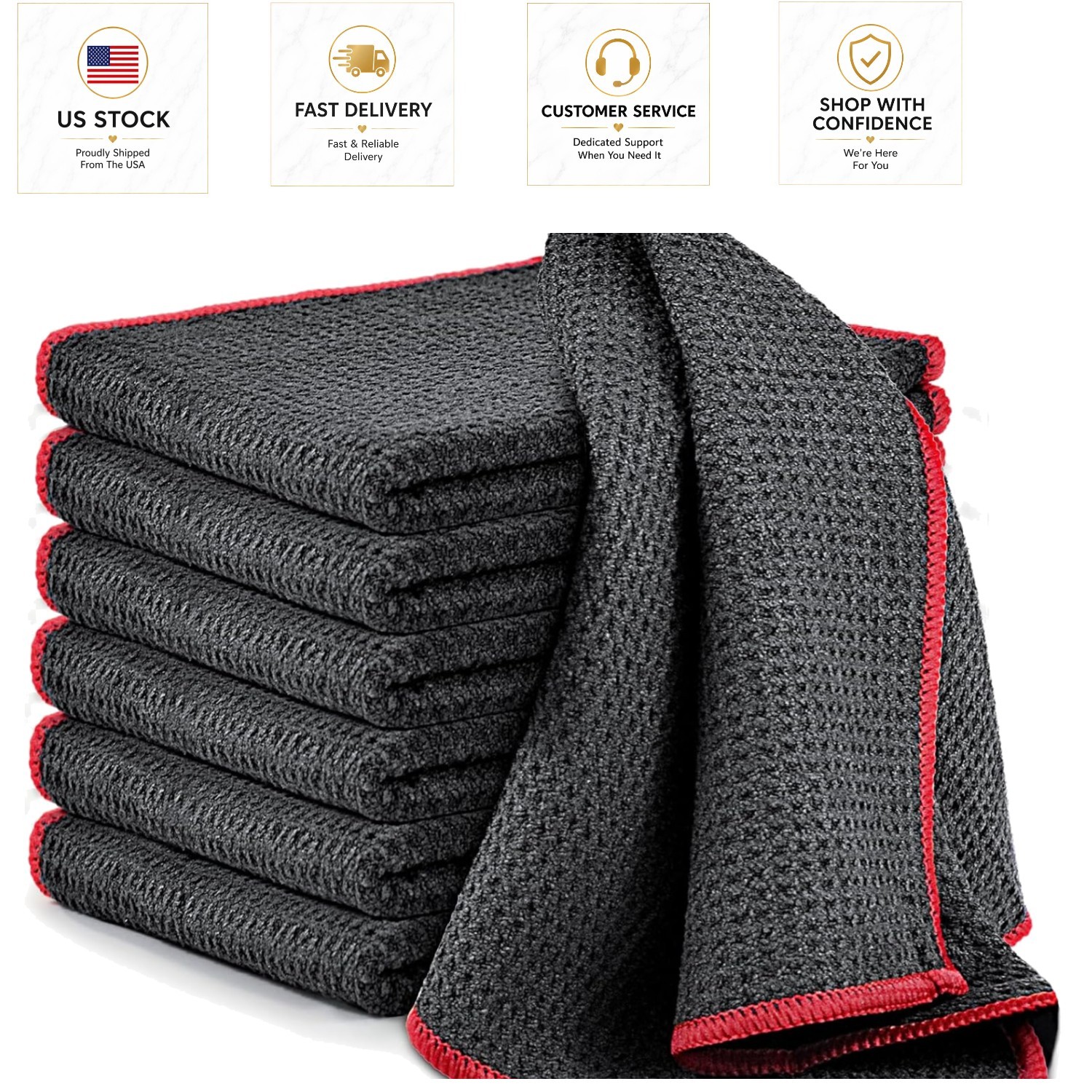 Absorbent Microfiber Cleaning Cloths - Quick Drying, 12x12, 6 Pack