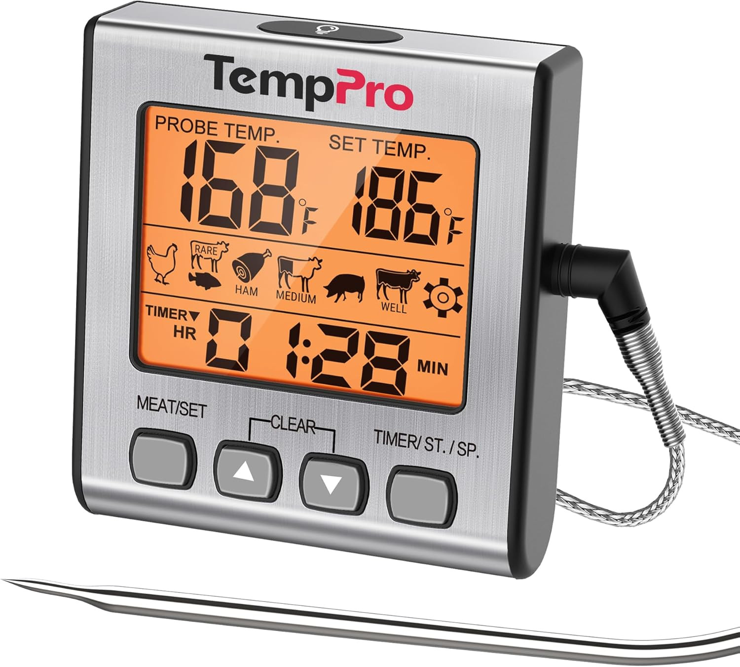 Temptrack Digital Meat Thermometer for Cooking and Grilling | BBQ Food Thermomet