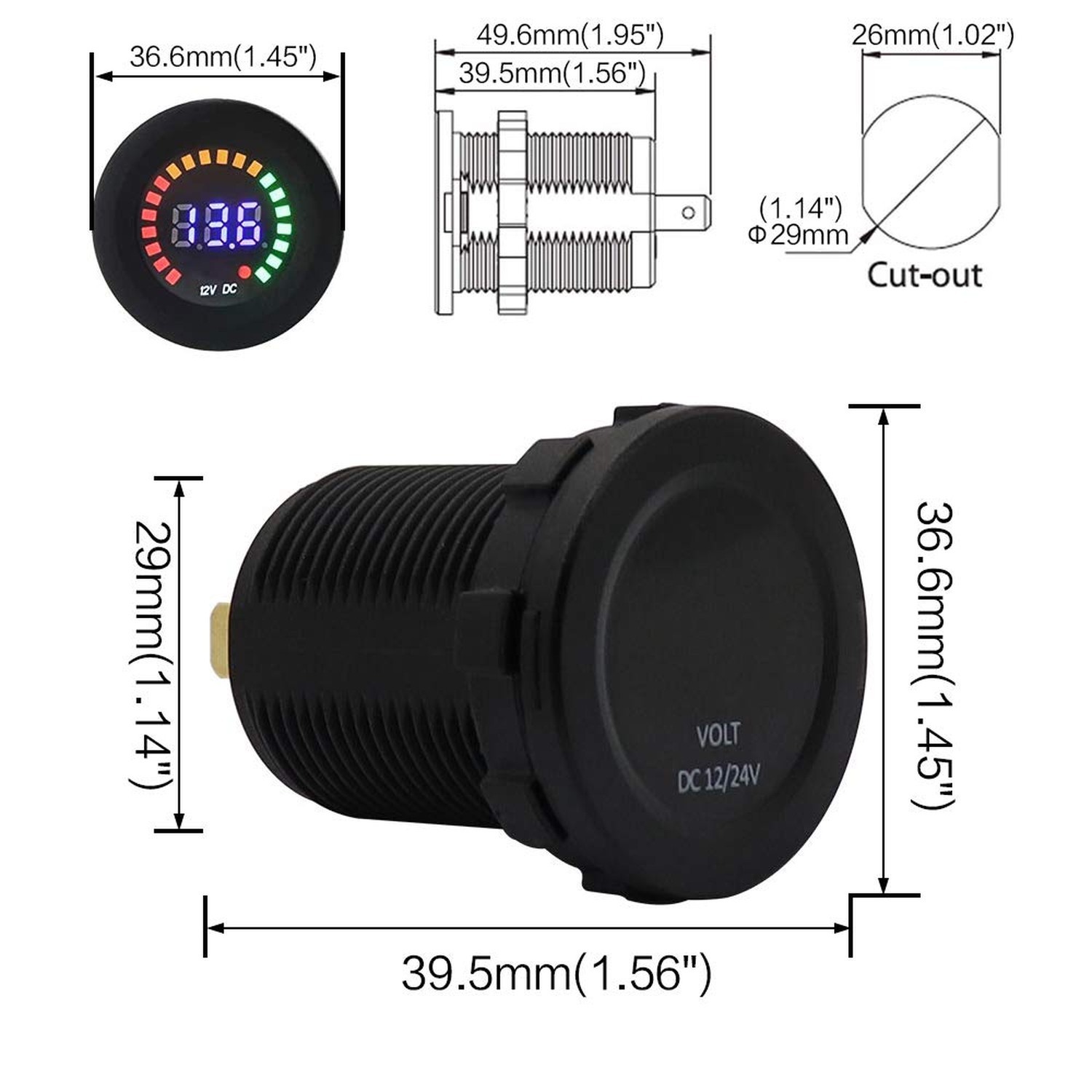 Universal Digital Display Voltmeter Waterproof Voltage Meter Green LED for DC...