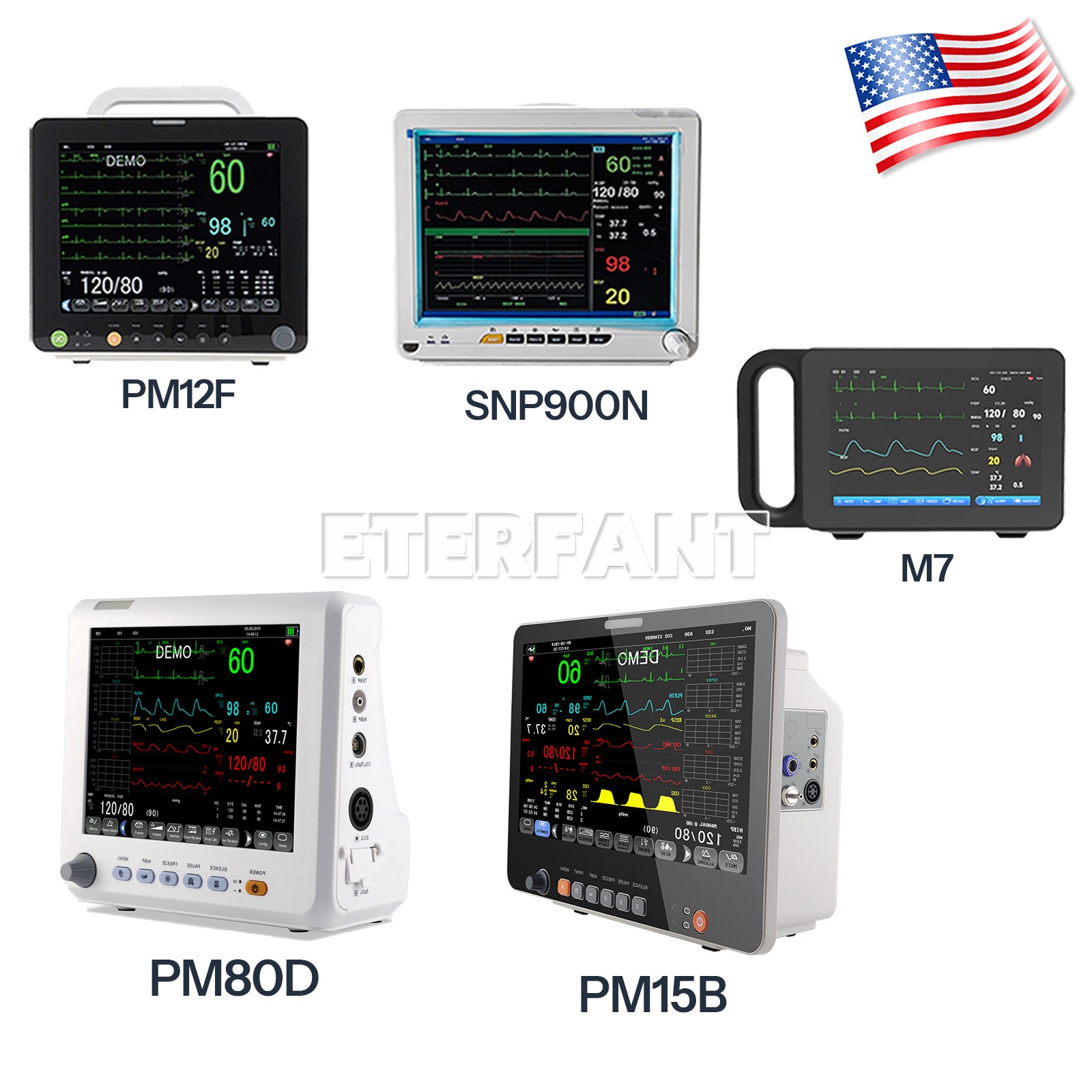 Multi-parameter Portable Patient Monitor ECG NIBP Spo2 TEMP RESP 7/8/12/15.6inch