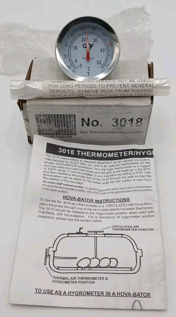 Lot of 12 GQF 3018 - Incubator Thermometer/Hygrometer With Wicks