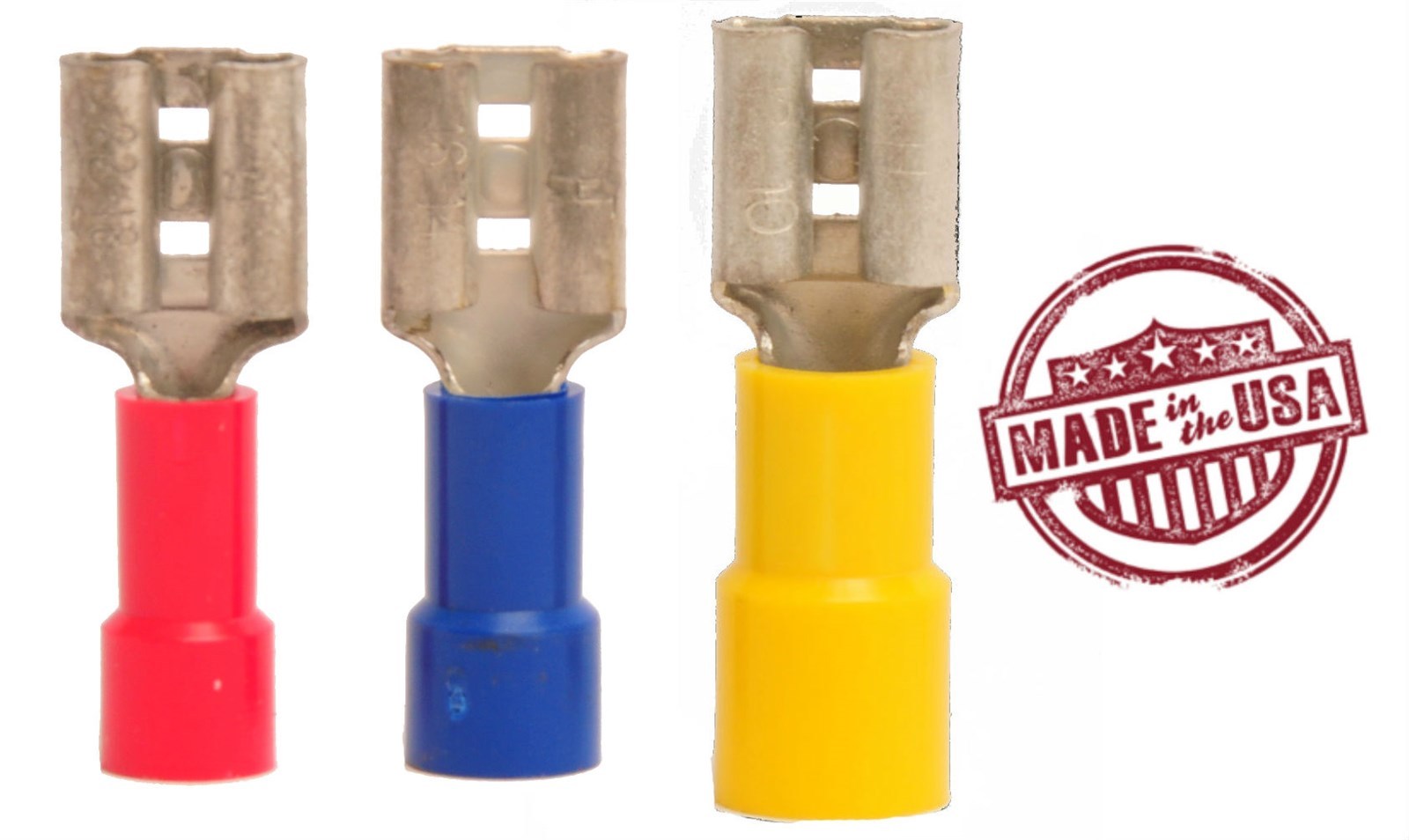 MVP 25 Each Red Blue & Yellow Vinyl Female Quick Connect Terminals .250" - USA