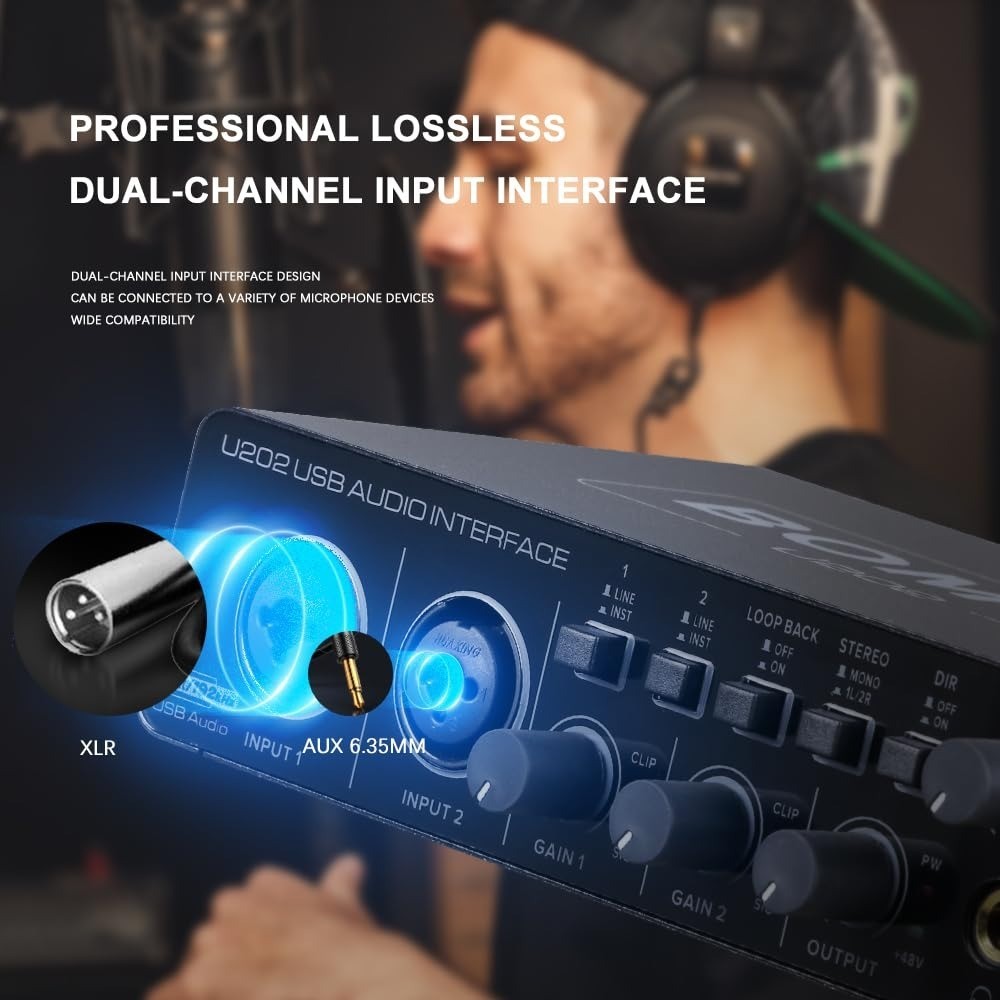 BOMGE U202 USB Audio Interface 2 Channels 192kHz for Recording & Streaming