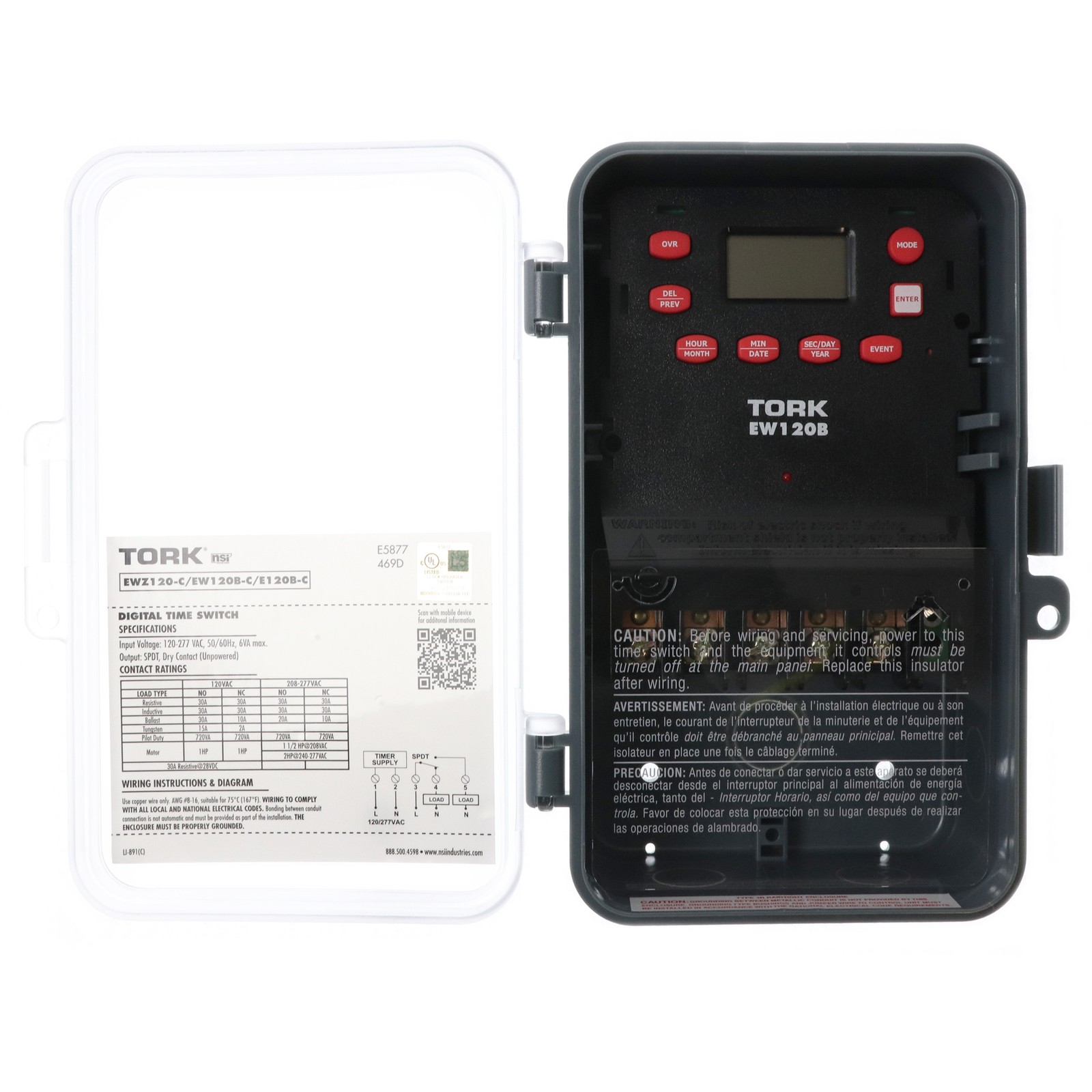 TORK NSI EW120B-C DIGITAL TIME SWITCH, 24-HOUR OR 7-DAY, WEATHERPROOF, SPDT