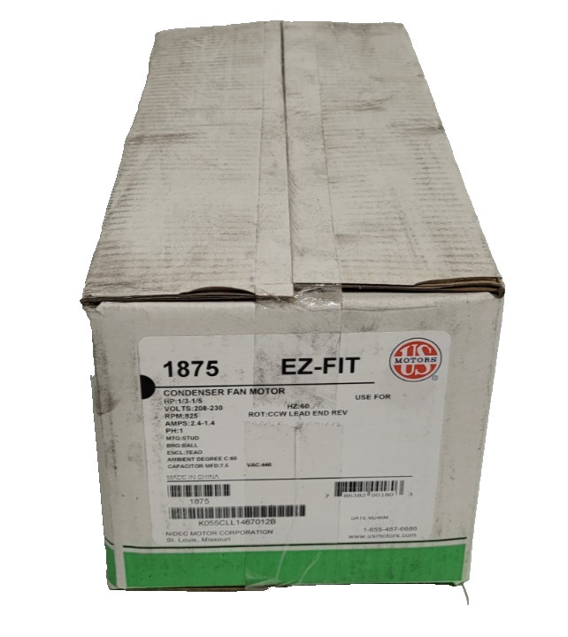 US MOTORS 1875 EZ FIT 1/3-1/5HP CONDENSER FAN MOTOR 208-230/60/1 RPM:825