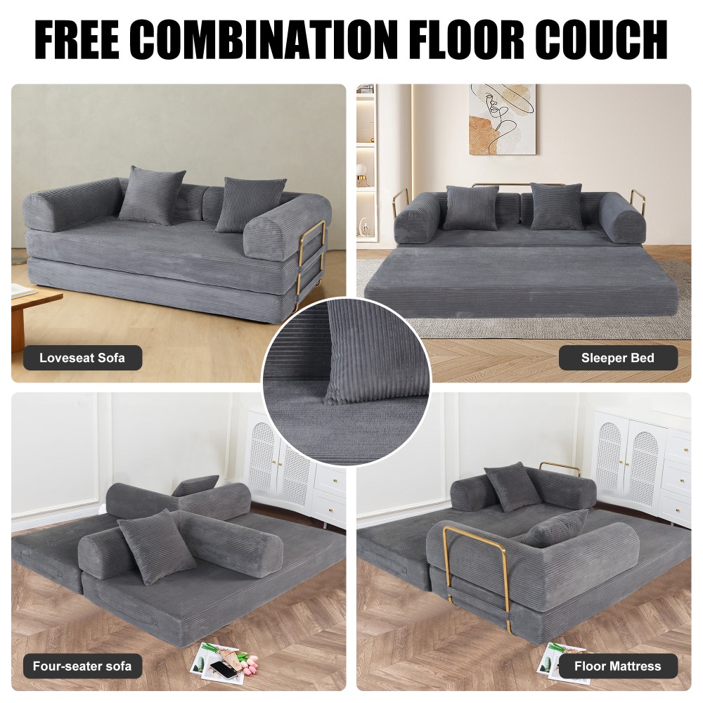 Foldable Sofa Bed 75", 3-Seater Sleeper w/ Memory Foam for Apartment