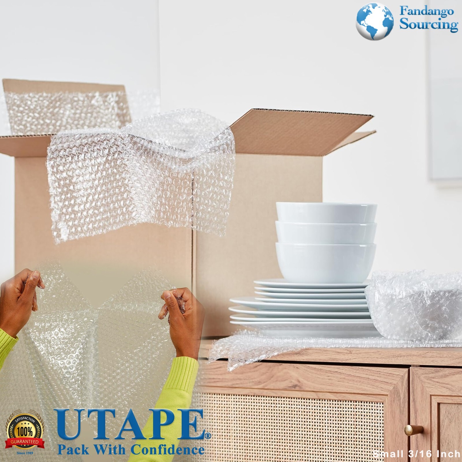 3/16" Small Bubbles Plastic Wrap Cushioning Wrap 24"x25' Perforated every 12"
