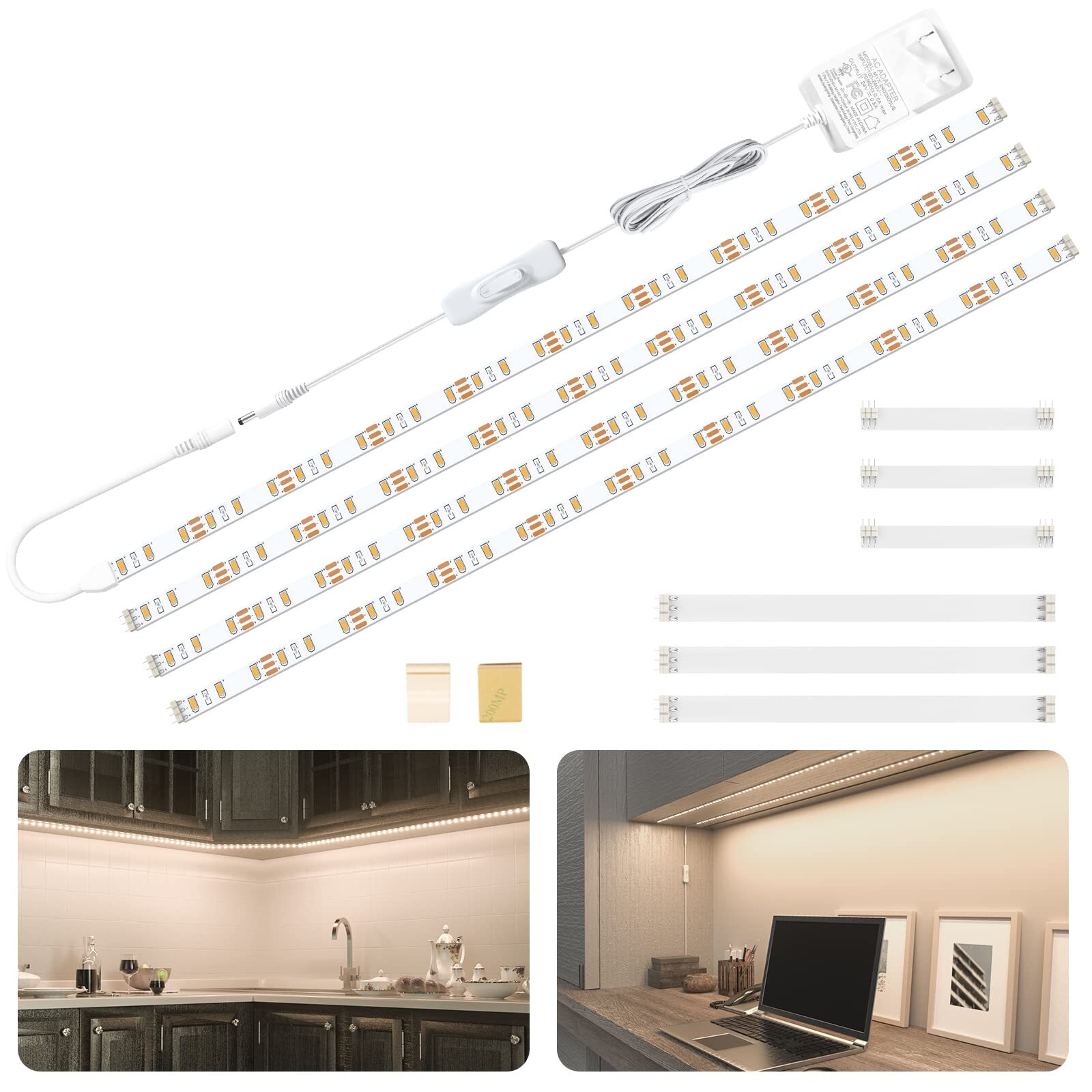 Led Cabinet Lights 4 Pcs 20inch Led Strip Lights Kit Under Counter Lighting For