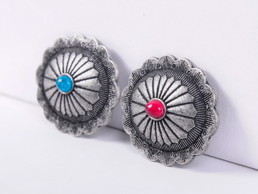 10pc Southwest Oval Turquoise Vintage Silver Leathercraft Saddles Decor Conchos