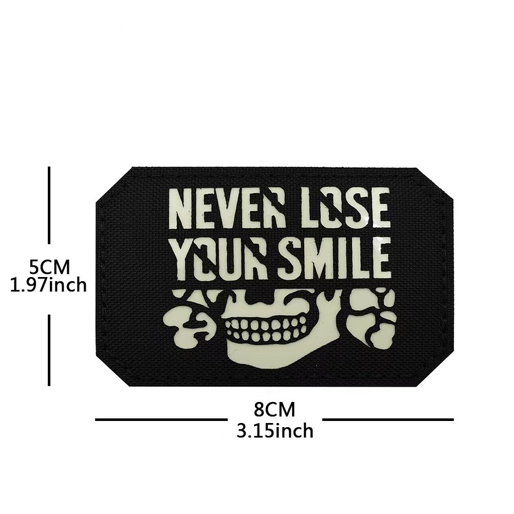 6Pcs REFLECTIVE IR NEVER LOSE YOUR SMILE SKULL MILITRAY HOOK LOOP PATCH CP