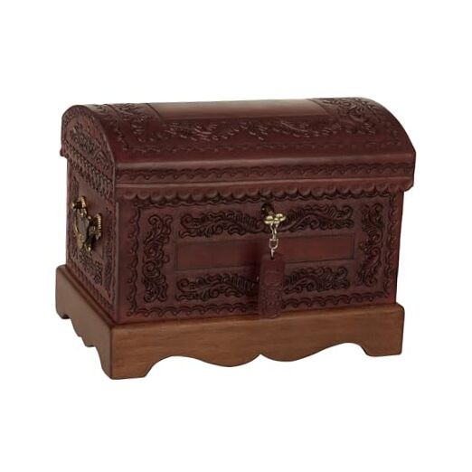 Colonial Wood And Leather Jewelry Box, Brown 'Colonial Treasure'