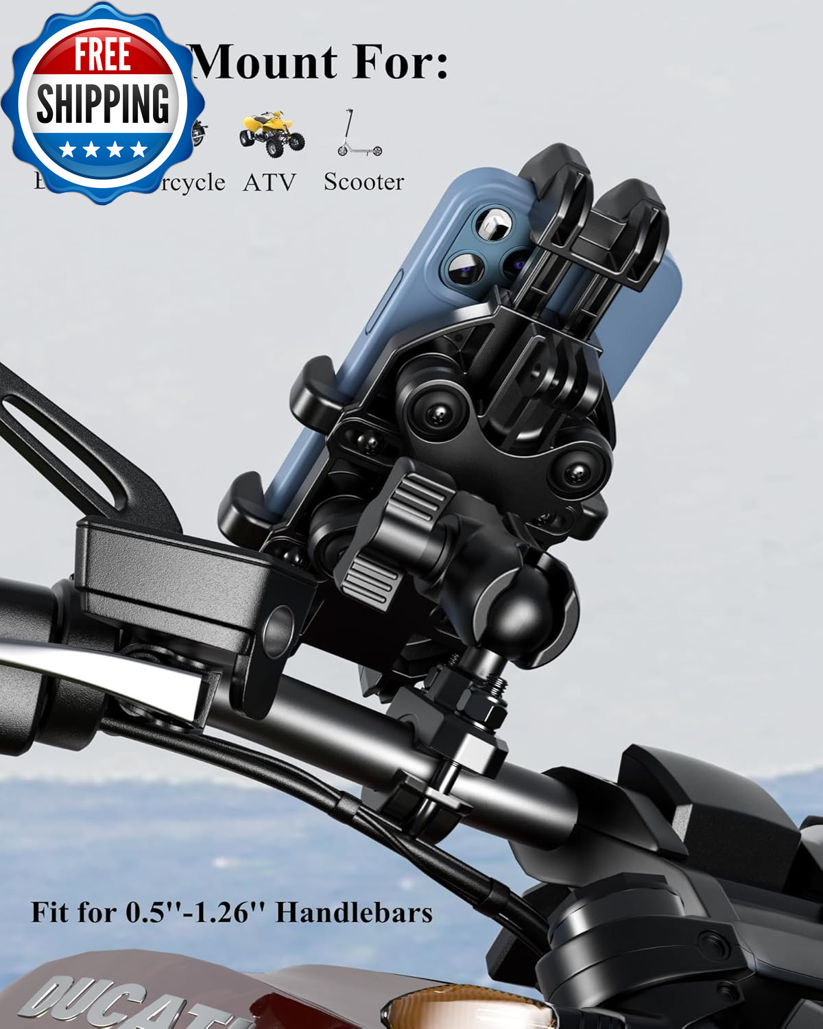 Motorcycle Phone Mount Holder with Vibration Dampener Anti Shake....