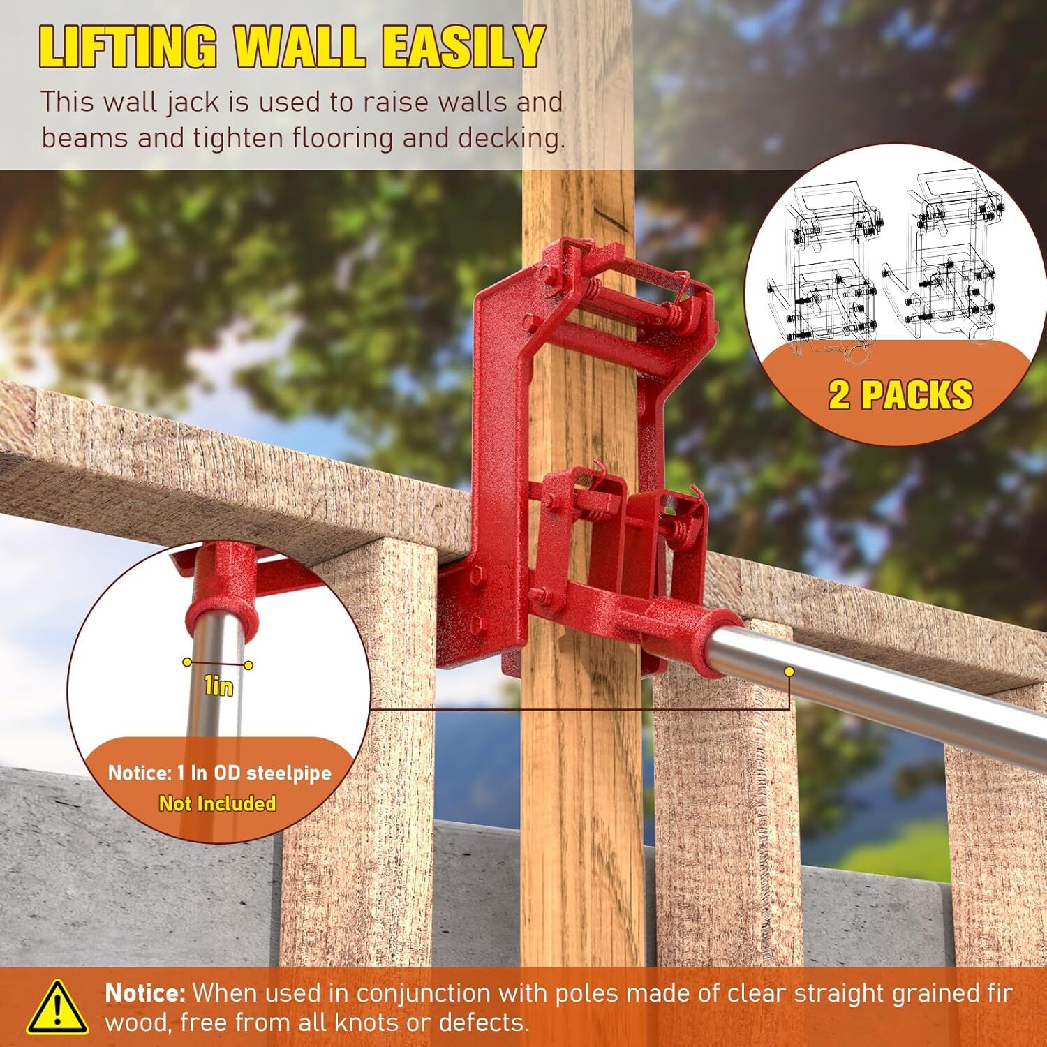 2 Pack Wall Jack, Portable Wall Jacks for Framing, Use with 1-1/2 X 3-1/2 in,P