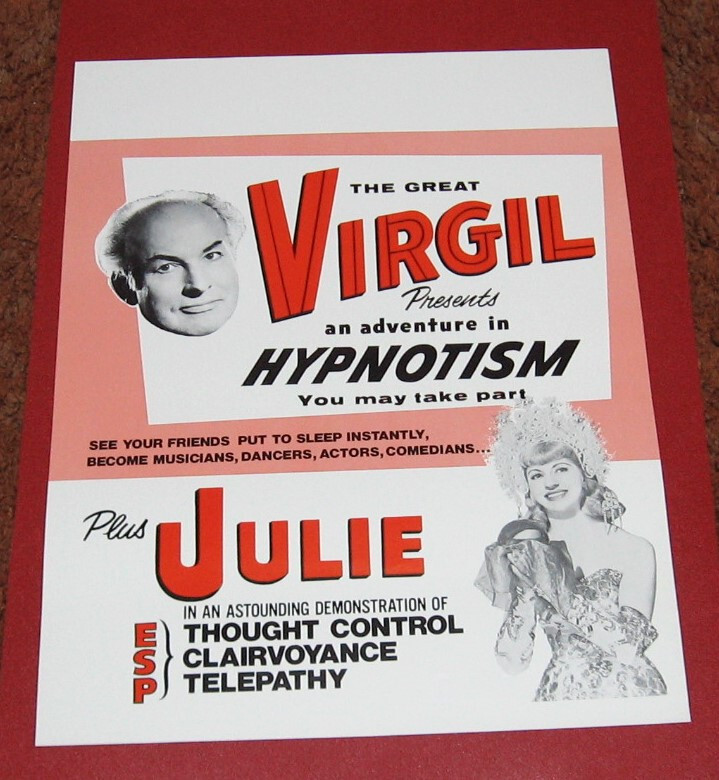 VTG. ORIGINAL, VIRGIL & JULIE, HYPNOSIS POSTER 1960's
