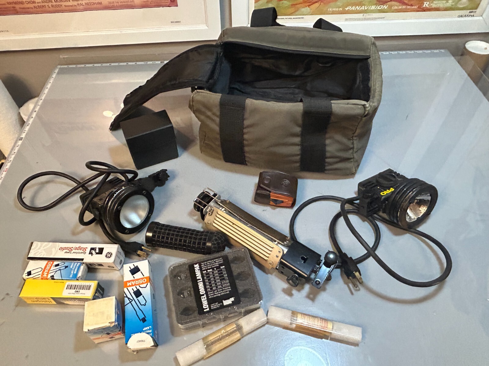MISC bag LOWEL Pro & Tota lights KENCO 86mm filters GE 210 light meter & bulbs