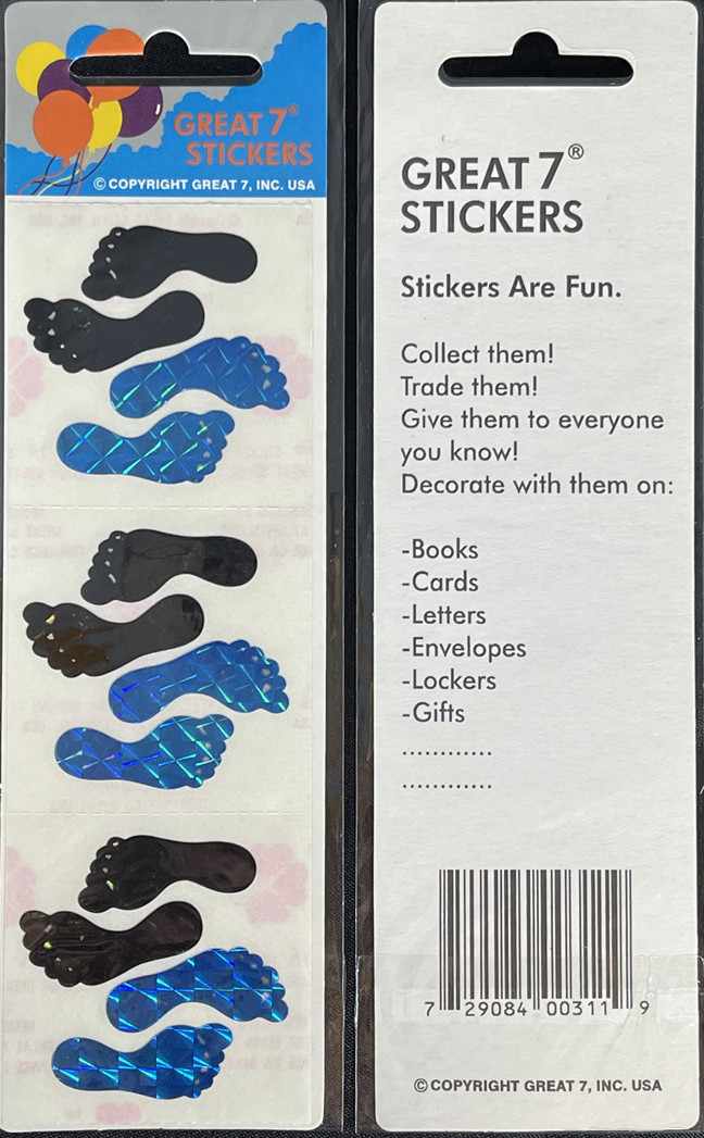 12 packages of Prismatic Feet Stickers, "Great 7" Sticker designs, PPZ6902
