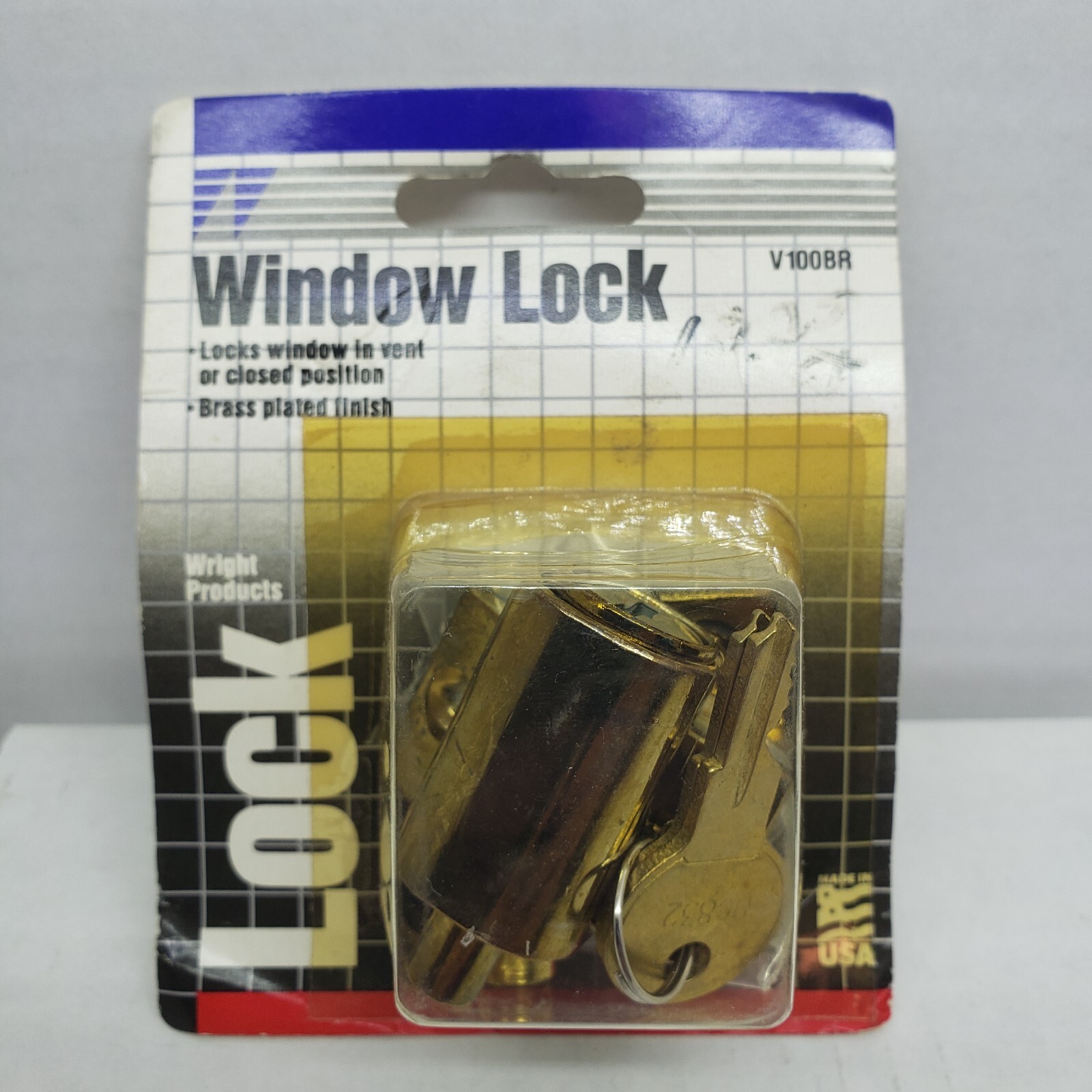 WRIGHT PRODUCTS  Window Lock with Key Brass Plated Finish #V100BR
