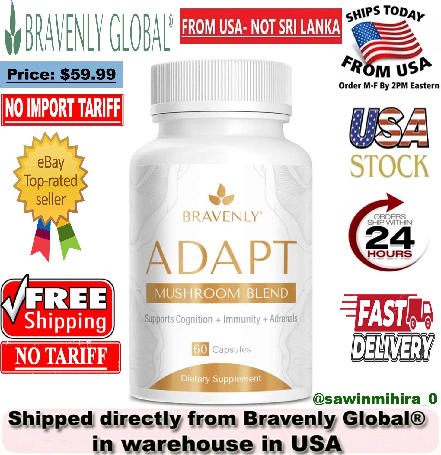 Bravenly Global Adapt Mushroom Blend 60 Capsules - New / Sealed! Exp 4/2027 🔥