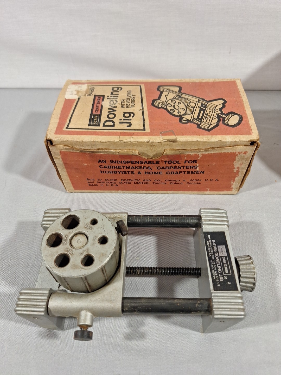 Vintage SEARS CRAFTSMAN Doweling Jig w/ Revolving Turret 94186 in Original Box