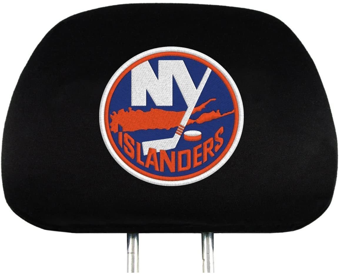 New York Islanders Premium Pair of Auto Head Rest Covers, Black, Elastic, 10x14