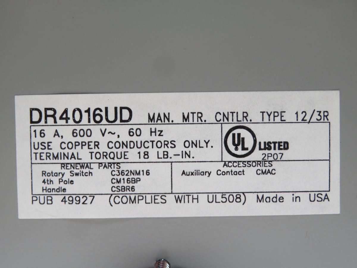 CUTLER HAMMER DR4016UD ROTARY SWITCH T210878
