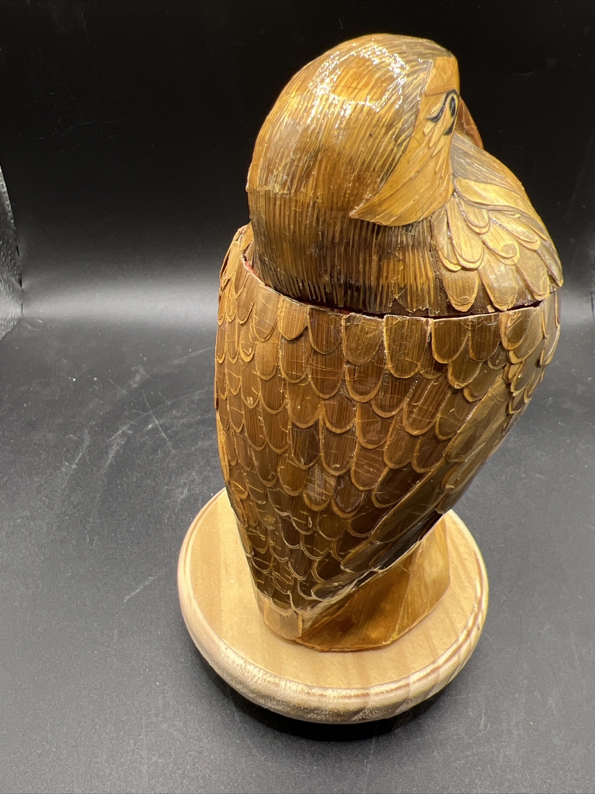 Hand Carved Eagle On Log Lined Trinket Box