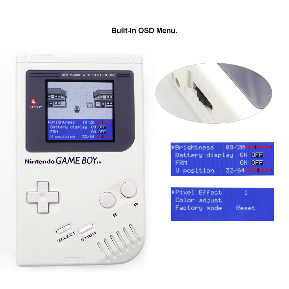 36 Colors Game Boy DMG V5 Pro IPS LCD Backlight Kit w/OSD FRM Menu+Pre-cut Shell