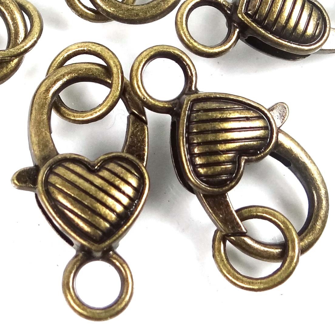 27x13mm Large Antique Bronze Pewter Striped Heart Lobster Claw Clasps (4)