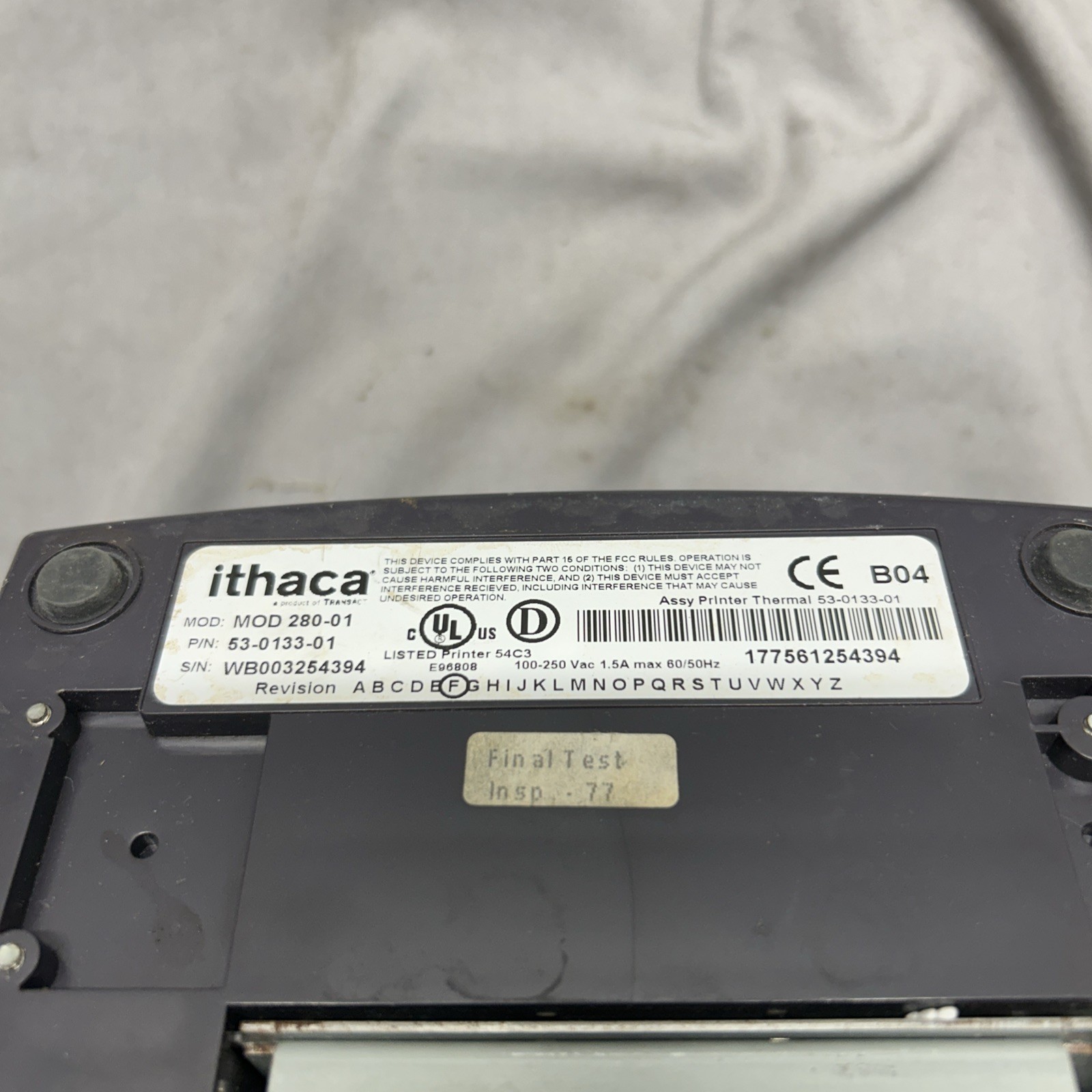 ITHACA THERMAL PRINTER 280-01 (UNTESTED SOLD AS IS)