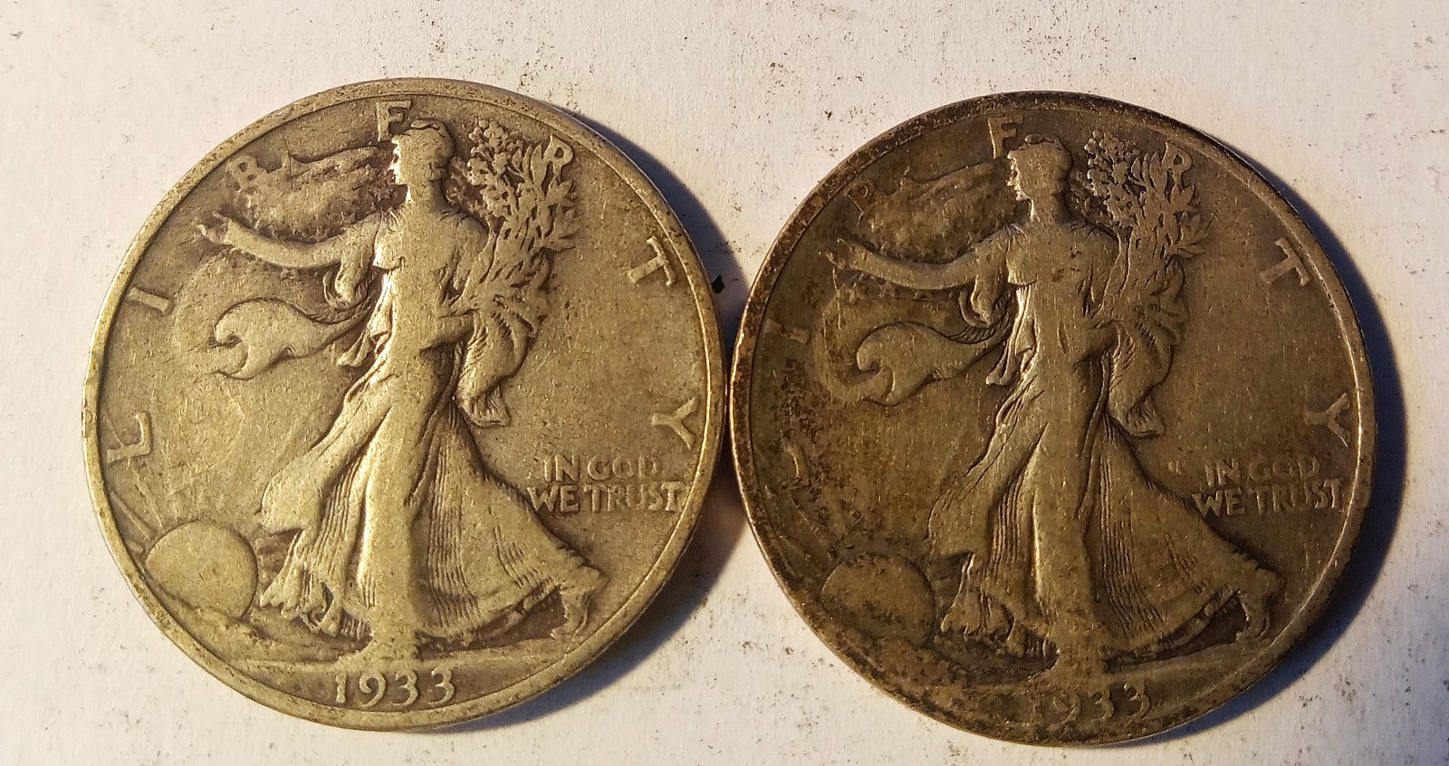 1933 S WALKING LIBERTY HALF DOLLAR DOUBLE DIE OBVE DDO 001 SET OF 2 COINS VF