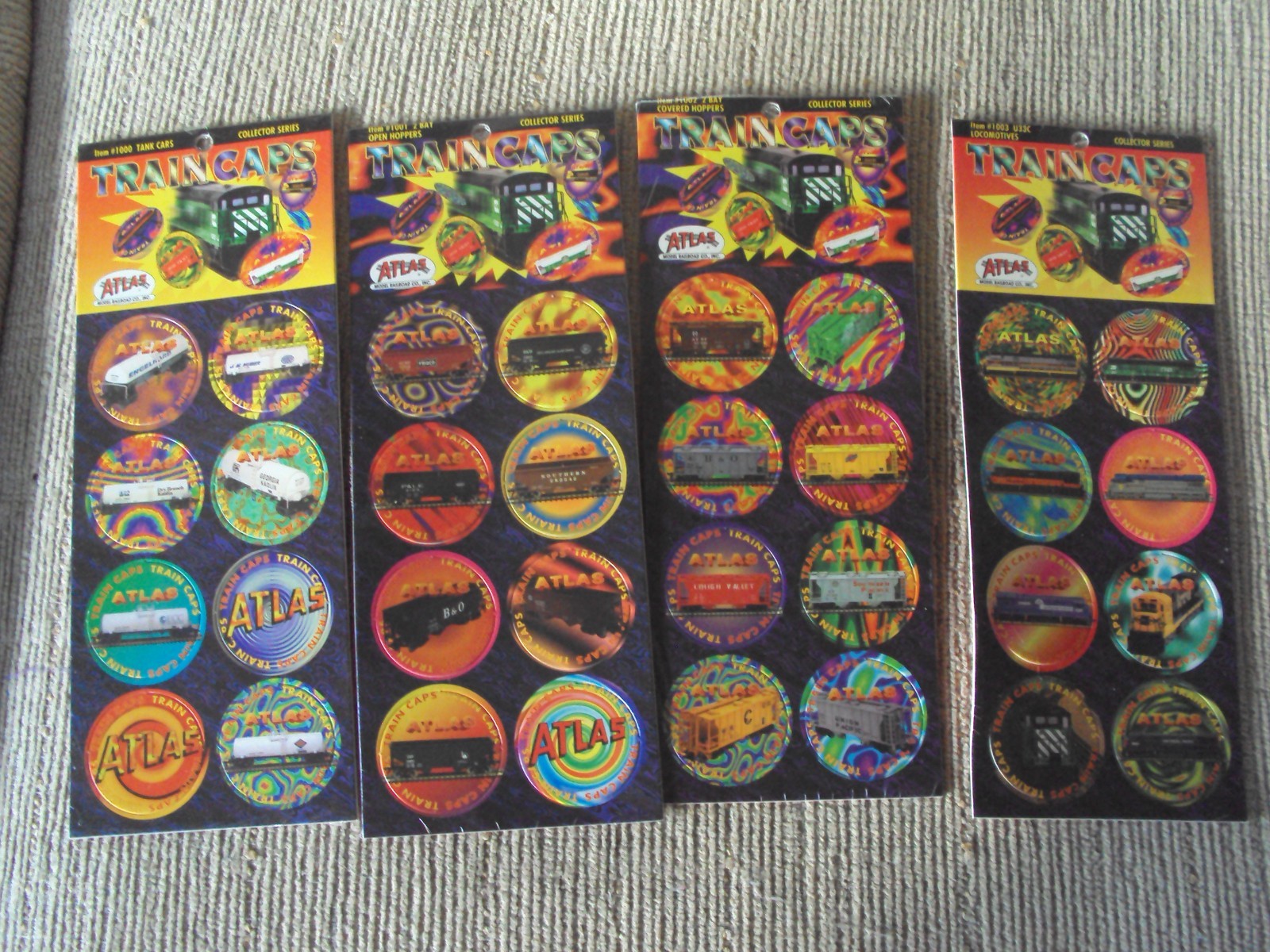 Atlas Train Caps Tank Cars Pogs/Milk Caps #1000  1001 1002 1003 Sealed Lot of 4