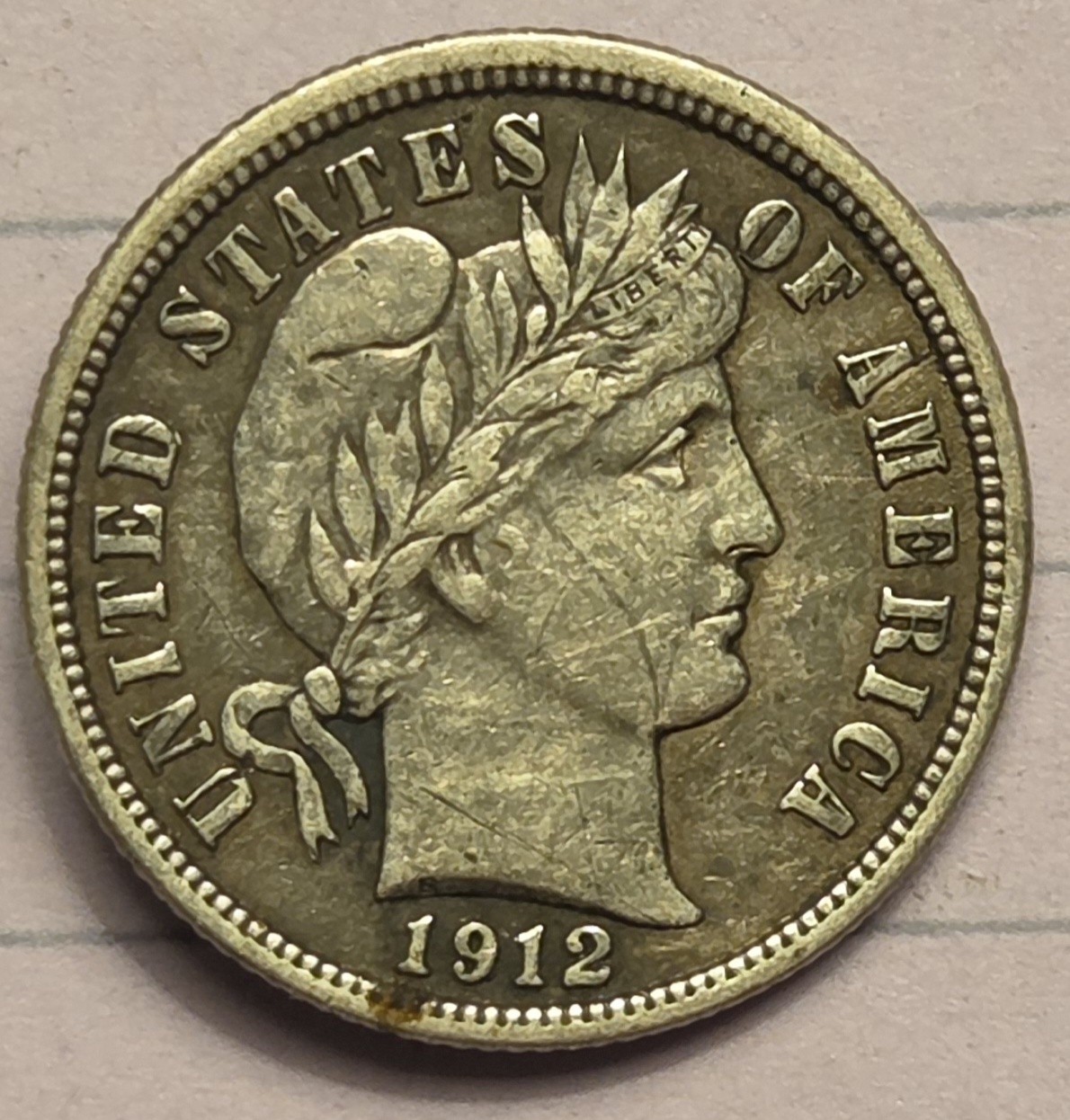 1912 Barber Dime XF Extremely Fine Details 90% Silver Mounted See Reverse Pics