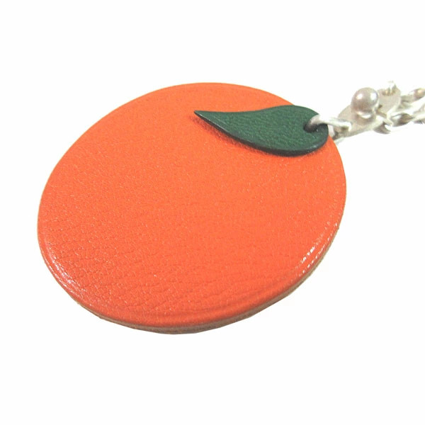 HERMES Keychain Charm Orange Chain Box Authentic From Japan