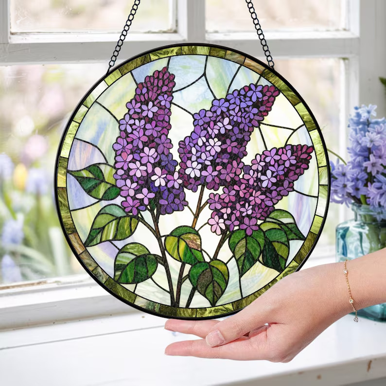 Purple Lilac Flower Stained Glass Suncatcher Glass Window Decor Gift