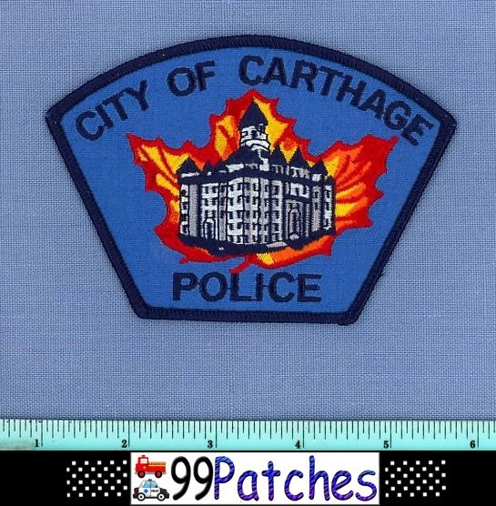 CARTHAGE ILLINOIS Police Shoulder Patch TOWN HALL FLAMING MAPLE LEAF 9M