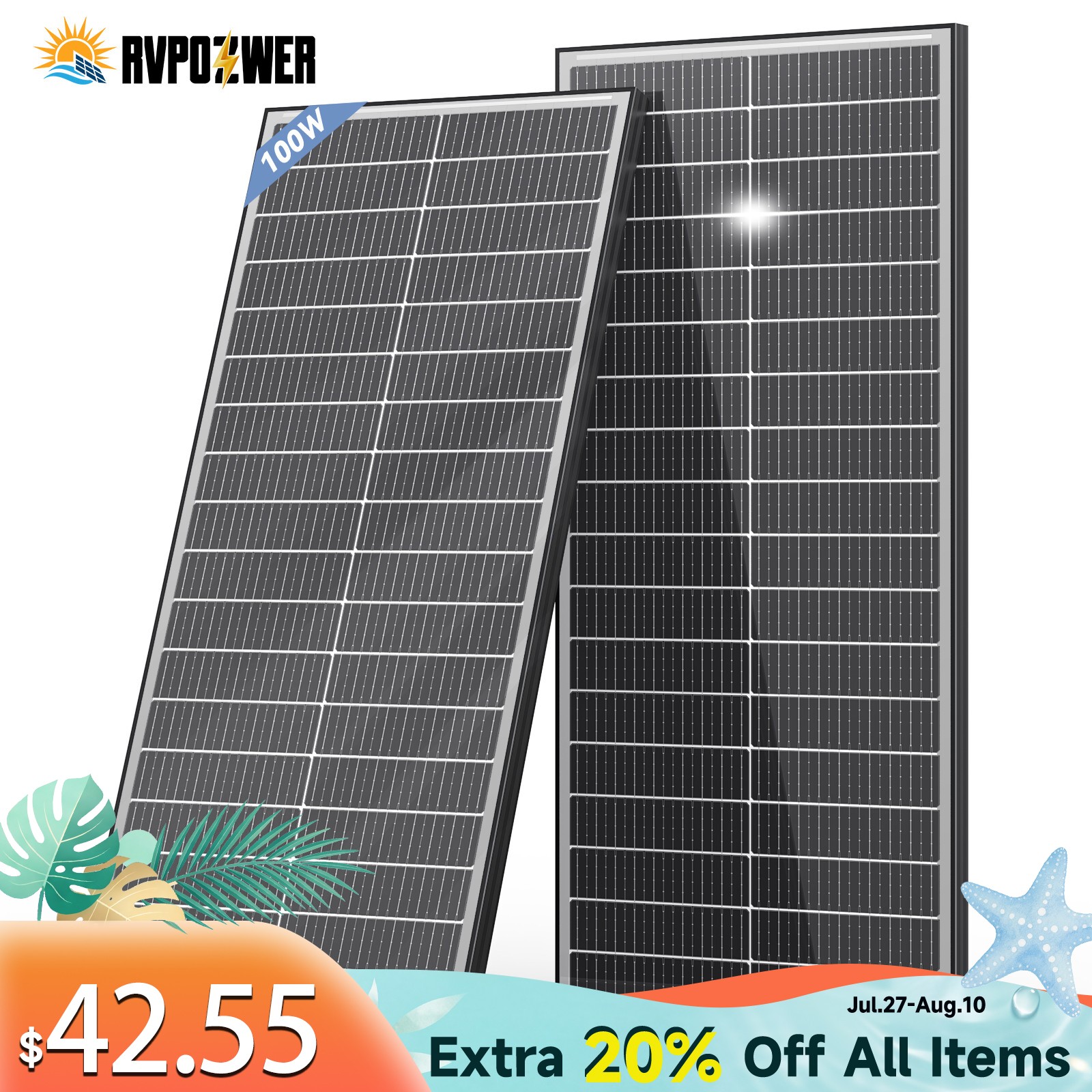 100W Bifacial Solar Panels 12V Mono N-Type 18BB High-Efficiency PV /RV/Off-Grid