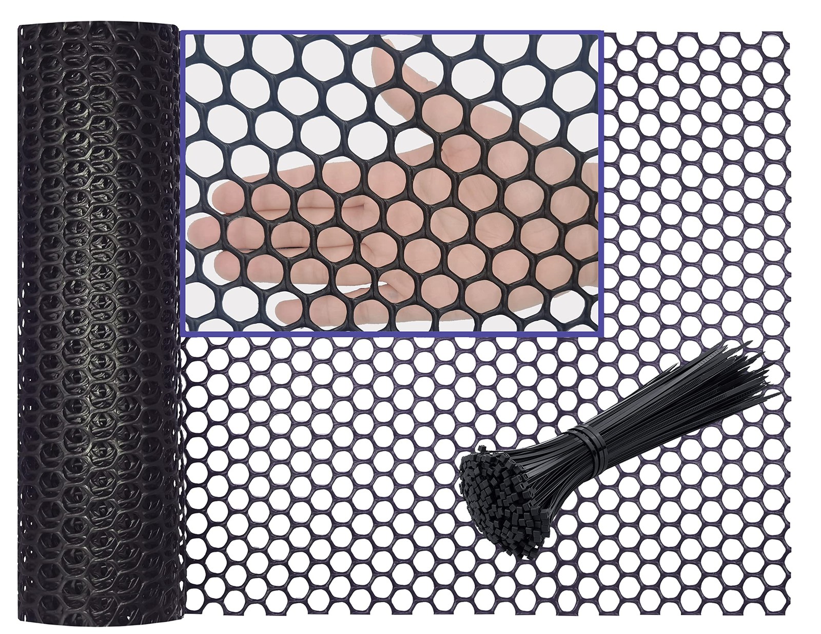 Plastic Chicken Wire Fence Mesh 16”x10FT, Poultry Netting for 16"x10FT, Black