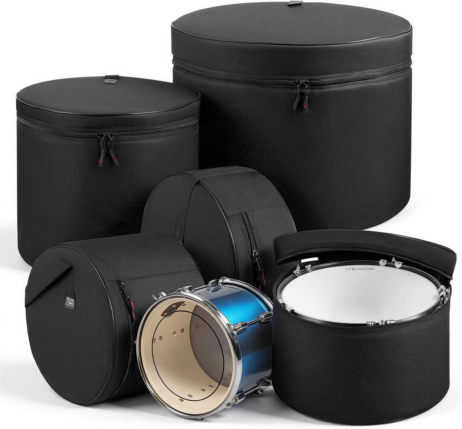 5-Piece Drum Case Set, 600D, Padded Drum Bags for 22 in Bass, 12/13/16 in Tom, 1