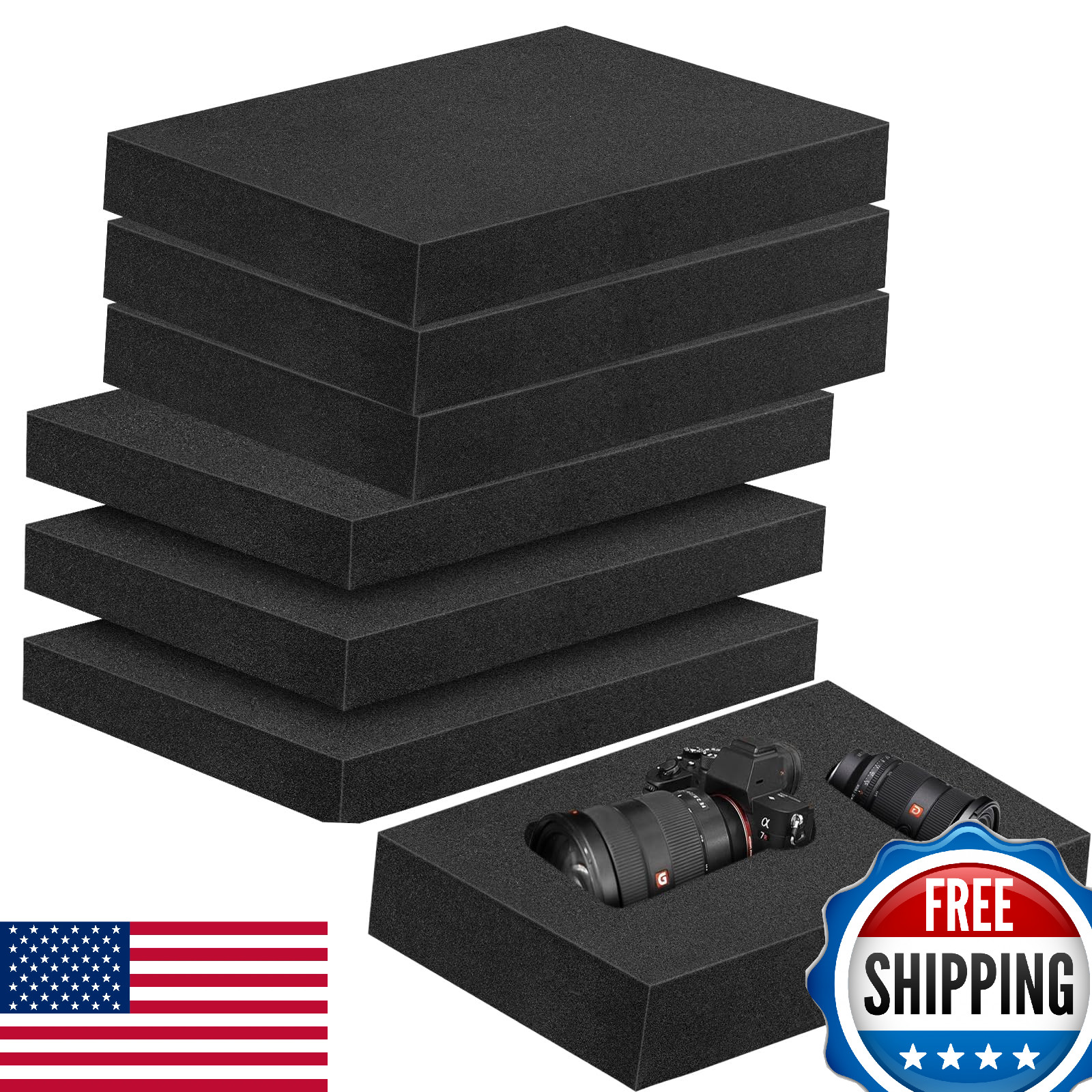 6 Pcs 16x12x1.5 Inches Polyurethane Foam Packing Inserts Black