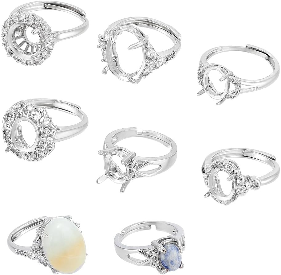 6Pcs 6 Styles Prong Ring Blanks Adjustable Claw Prong Ring Blank Cubic Zirconia