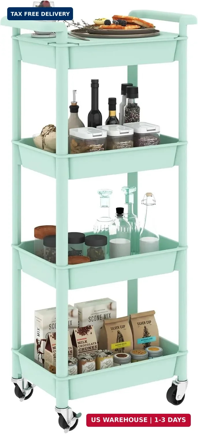 Utility cart with Tabletop 4 Tier Rolling Cart Organizer with Wheels Mo