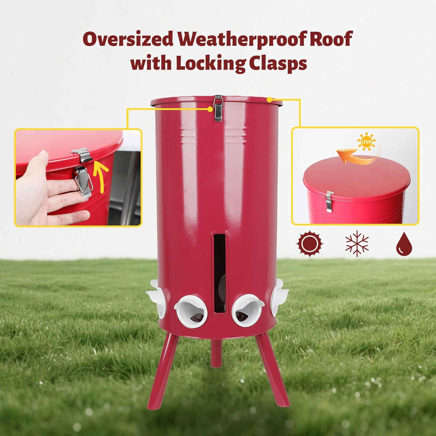 75 LB Large Free Standing Chicken Feeder, Portable Gravity Chicken Feeder Automa