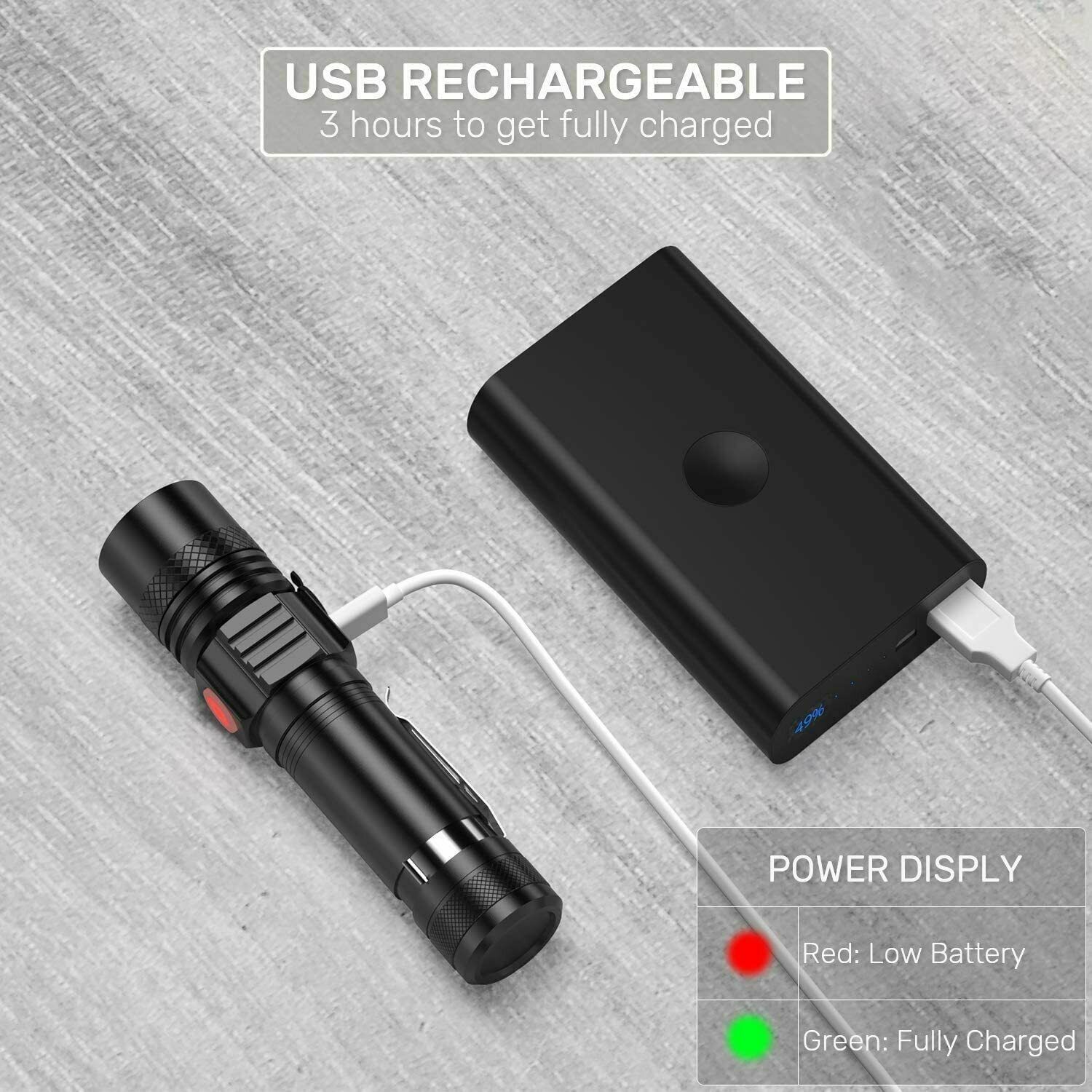 Super Bright LED Tactical Flashlight Zoomable With Rechargeable Battery