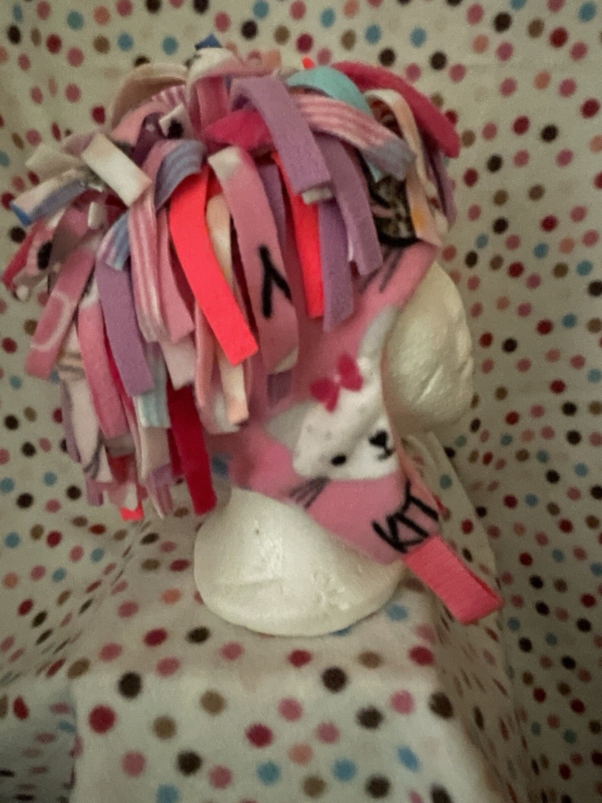 Wild N Crazy KITTY DRAMA QUEEN Printed “hair” Hat. Handmade. Unique 1 Of A Kind