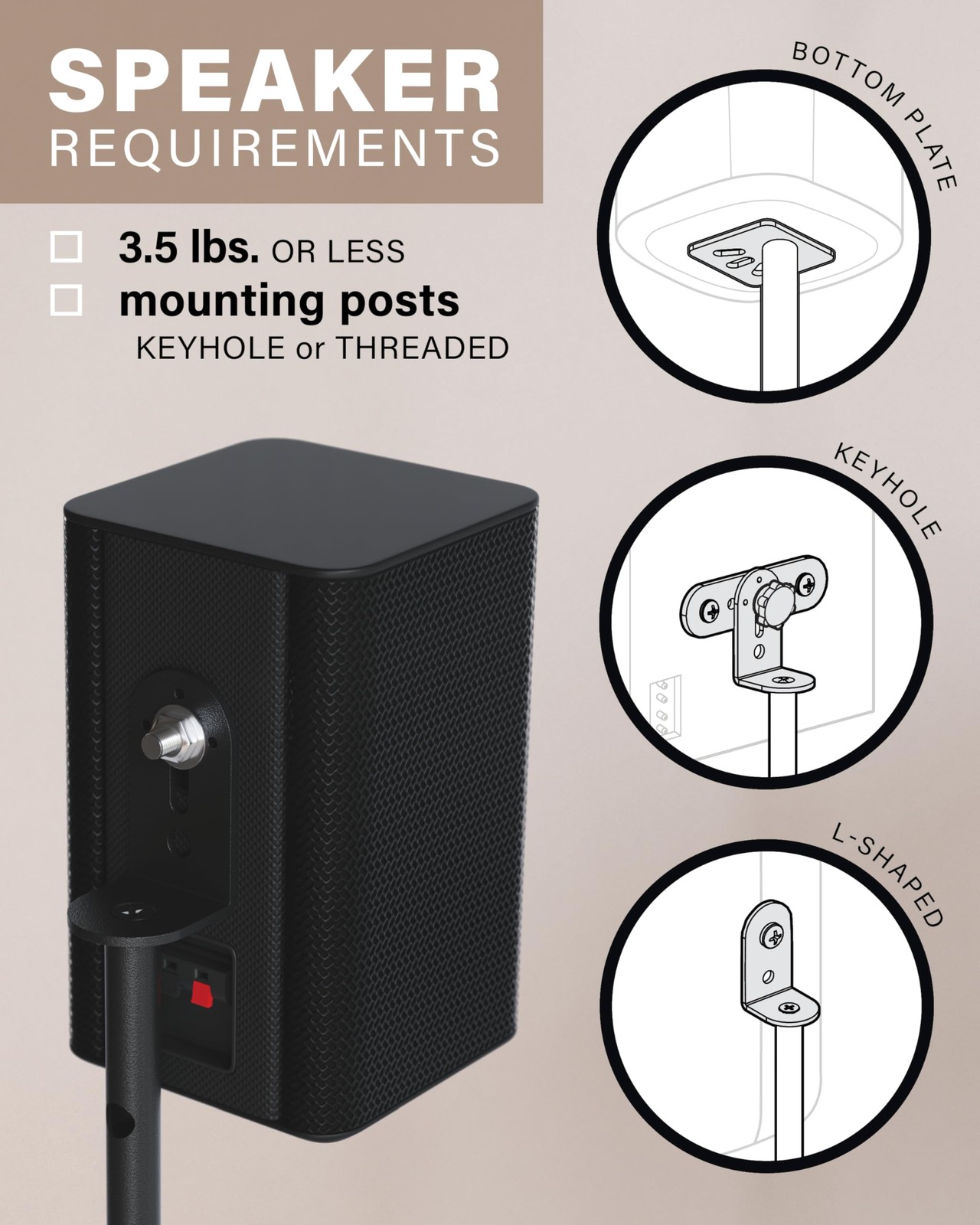 SANUS Adjustable Speaker Stands, Pair, 10 Height Adjustment, Universal Fit