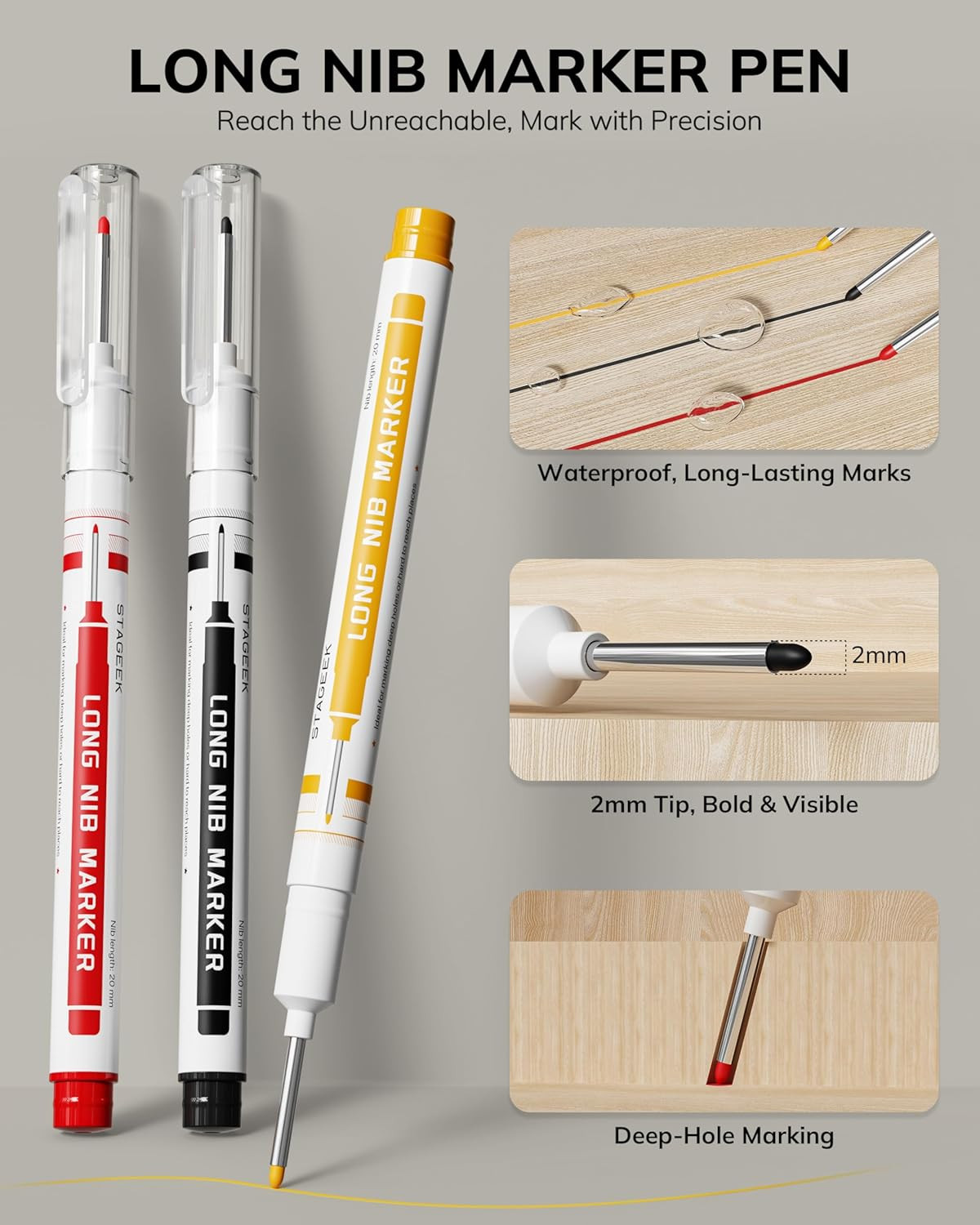 3pcs Carpenter Pencils with Sharpener Mechanical Deep Hole Marker Set 39 Refills