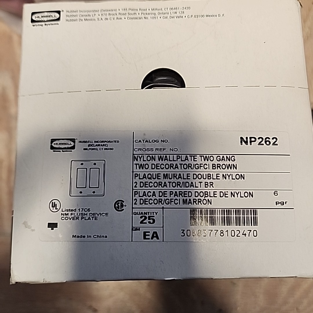 Hubbell NP262 Brown UNBREAKABLE Nylon 2 GANG Switchplate-LOT OF 25